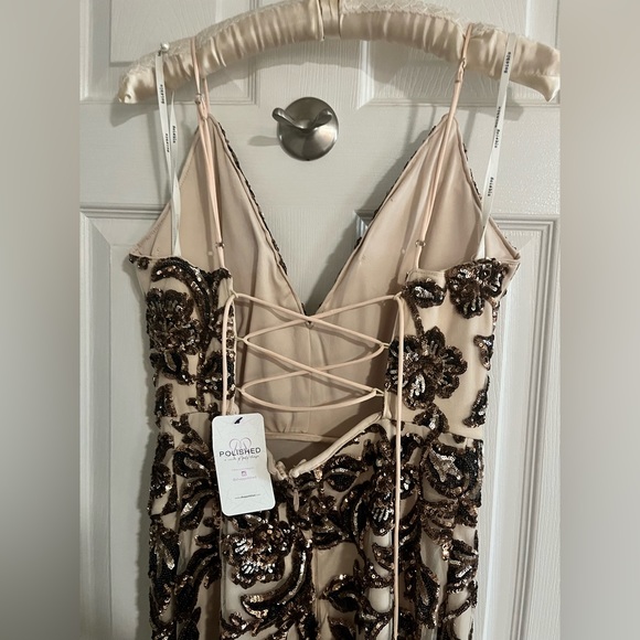 Beautiful nude, gold, brown sequin dress. Half zip up, lace up back. - Picture 6 of 8